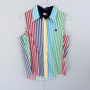 TOMMY HILFIGER Women’s Vintage 1990s Sleeveless Stipped Colorblock Shirt